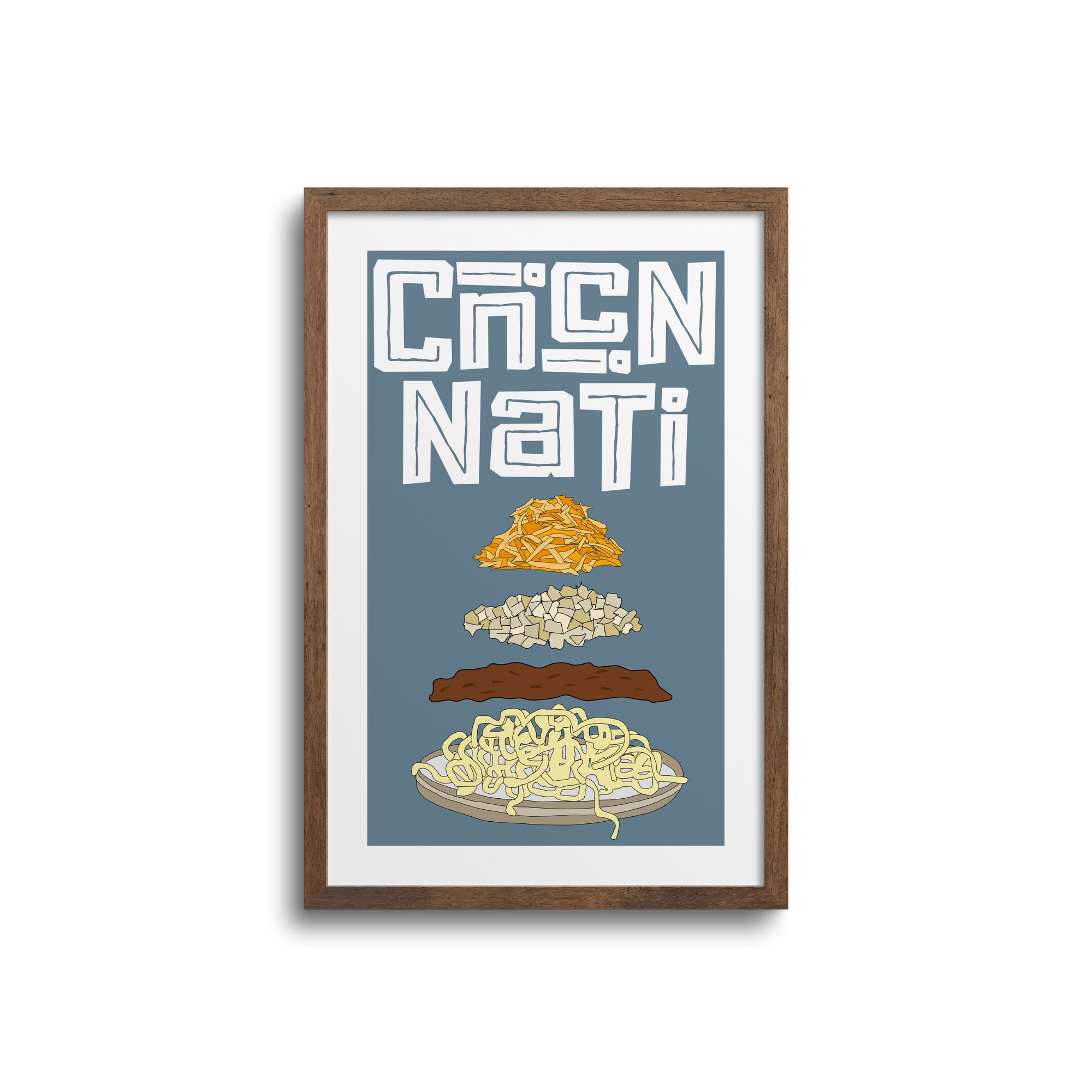 Cincinnati Chili Illustration Art Print - Cincinnati Poster, Cincinnati Skyline Chili, Cincinnati Wall Art, Foodie Wall Art