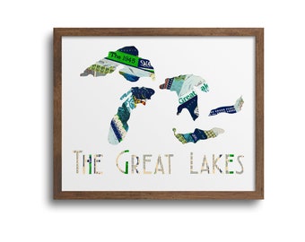 The Great Lakes Prints | Notecards - Great Lakes Poster, Lake Ontario, Lake Erie, Lake Huron, Lake Superior, Coastal Wall Art