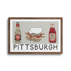 Pittsburgh Foodie Art Poster | Notecards - Pittsburgh City Art, Pittsburgh Sandwich, Pittsburgh Art Print, Pittsburgh Notecards