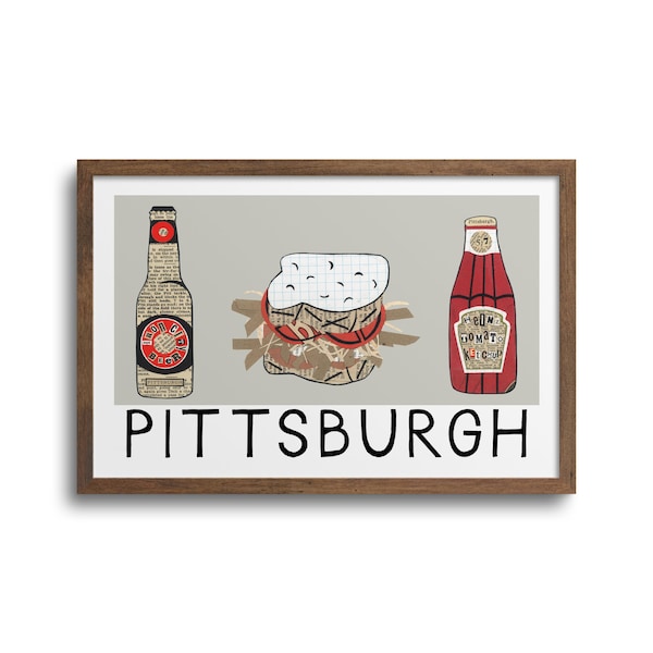 Pittsburgh Foodie Art Poster | Notecards - Pittsburgh City Art, Pittsburgh Sandwich, Pittsburgh Art Print, Pittsburgh Notecards