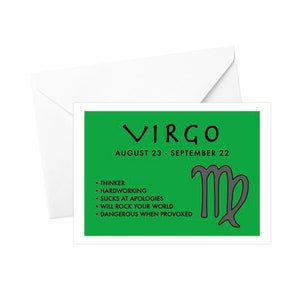 Virgo Zodiac Sign Birthday Card - Funny Birthday Card, Virgo Birthday Card, Astrology Card, Horoscope Card, Best Friend Card