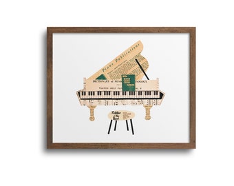 Piano Print | Notecards - Piano Art Print, Piano Cards, Gift For Musician, Music Art Print, Grand Piano, Piano Collage Art