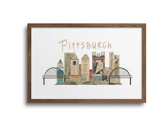 Pittsburgh Horizontal Skyline Print | Notecards - Pittsburgh Skyline Poster, Pittsburgh Cards, Pittsburgh Cityscape, Pittsburgh Wall Art