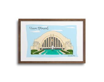 Cincinnati Union Terminal Print- The Queen City, Cincinnati City Art, Cincinnati Skyline, Cincinnati Illustration, Union Terminal