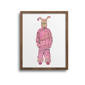 A Christmas Story Ralphie Prints & Notecards - A Christmas Story Poster, Christmas Wall Decor, Ralphie Poster, Pink Bunny Cards