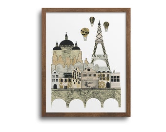 Paris Skyline Eiffel Tower Art Print | Notecards - Paris Poster, Paris Cards, Paris Wall Art, Eiffel Tower Print, Eiffel Tower Cards