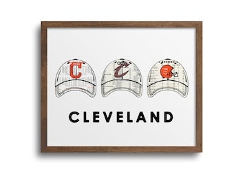 Cleveland Sports Hat Prints | Notecards - Cleveland Browns, Cleveland Indians, Cleveland Cavaliers, Cleveland Teams, Cleveland Guardians