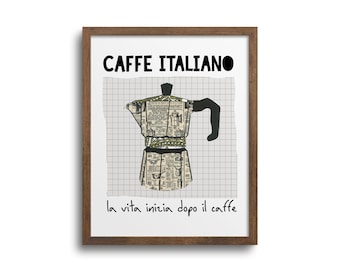 Caffe Italiano Coffee Art Print - Coffee Bar Art Print, Coffee Lovers, Kitchen Art, Coffee Pot, Mid Century Modern Print, Italian Coffee