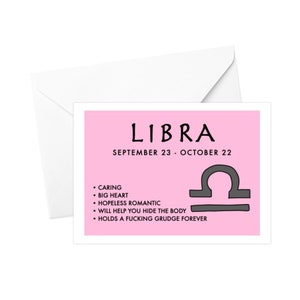 Libra Zodiac Sign Birthday Card - Funny Birthday Card, Libra Birthday Card,  Astrology Card, Horoscope Card, Best Friend Card