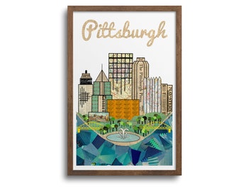 Pittsburgh Skyline Print | Cards | Sticker- Pittsburgh Skyline Poster, Pittsburgh Cards, Pittsburgh Cityscape, Pittsburgh Sticker