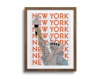 NYC Statue Of Liberty Art Print - NYC Art, New York Wall Decor, New York Skyline, Statue Of Liberty Print, New York Map Art, New York Art