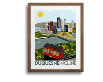 Pittsburgh Skyline Print - Duquesne Incline, Pittsburgh Skyline Poster, Pittsburgh Cards, Pittsburgh Cityscape, Pittsburgh Landmark