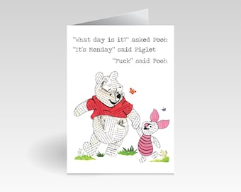 Winnie The Pooh Greeting Card - Funny Greeting Card, Snarky Card, Sarcastic And Funny, Card For Any Occasion