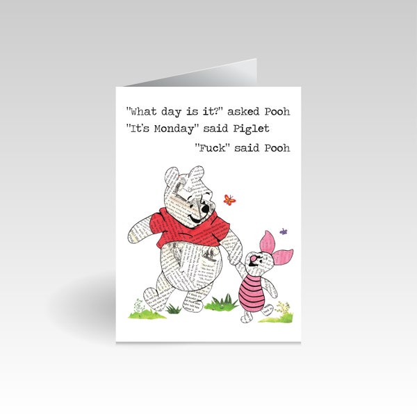 Winnie The Pooh Greeting Card - Funny Greeting Card, Snarky Card, Sarcastic And Funny, Card For Any Occasion