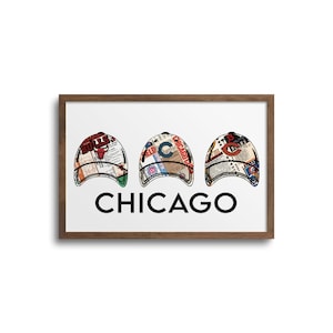 Chicago Team Hats Prints | Notecards - Chicago City Art, Chicago Bulls, Chicago Cubs, Chicago Bears, Chicago Fan Art, Chicago Wall Decor