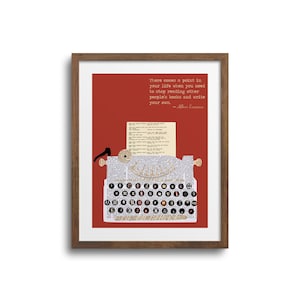 May include: A red background with a white typewriter made of paper. The typewriter has a quote by Albert Einstein: "There comes a point in your life when you need to stop reading other people's books and write your own."