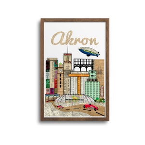 Akron Skyline Art - Akron Poster, Akron Print, Akron Notecards, Akron Sticker, Akron Ohio Art