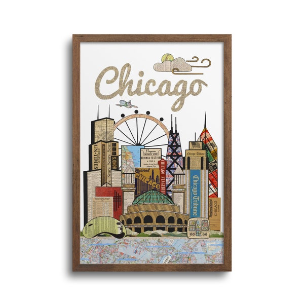 Chicago Vertical Skyline Poster - Chicago City Print, Chicago Cityscape, Chicago City Art, Chicago Wall Art, Chicago Skyline Print