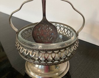 Relish Bowl Condiment Bowl Sugar Bowl Silver Plated Handle with Spoon Silverplate England