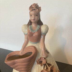 Hedi Schoop Vase Signed 1940 California Pottery Hollywood Pink Flowers Brown Hair Baby Shower Gift