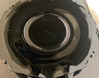 Black Glass Serving Plate Handled Platter LE Smith Mt Pleasant