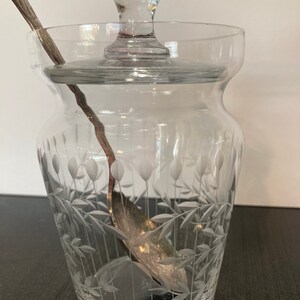 Cut Glass Sugar Marmalade Jar Lid Floral Flowers Lines