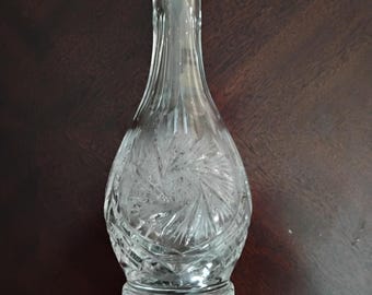 Hand Cut Lead Crystal Wine Carafe Decanter Pinwheel and Star of David Design Barware