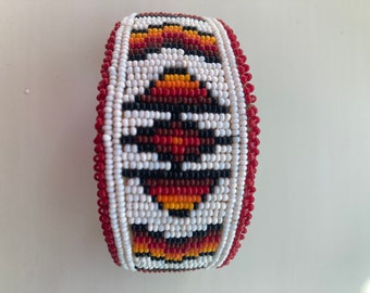 Hand Beaded Bracelet Southwest Native American Vintage Animal Hide  New Mexico Arizona