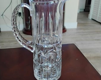 Rare Hand Cut Lead Crystal Cocktail Pitcher Milk Pitcher Water Pitcher Pinwheel and Star of David Design