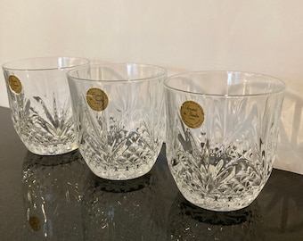 Lead Crystal Rocks Glasses Whiskey Set of 3 Low Ball Cocktail Cristal de Flanders France Bar Glasses