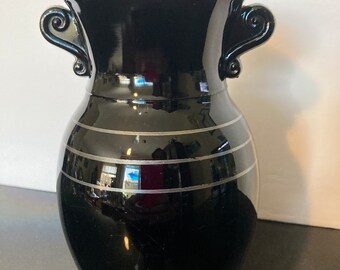 Flower Vase Black Glass Amethyst Glass Silver Overlay Stoll Handle Decoration
