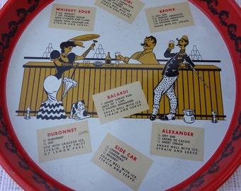 Round Cocktail Serving Tray Barware Bar Tray Drink Recipes Alcohol Drinks  Bartender Daquiri Whiskey Sour Bronx Dubonnet Side Car (M419C)