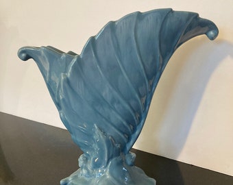 Turquoise Vase Art Deco Teal Leaves Vase Aqua Art Deco CA Pottery