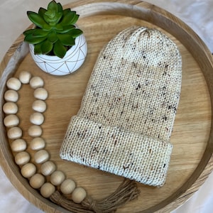 The Elliot Beanie, Cream Tweed Beanie, Cream Beanie, Neutral Beanie, Knit Beanie, Handmade Beanie, Winter Beanie