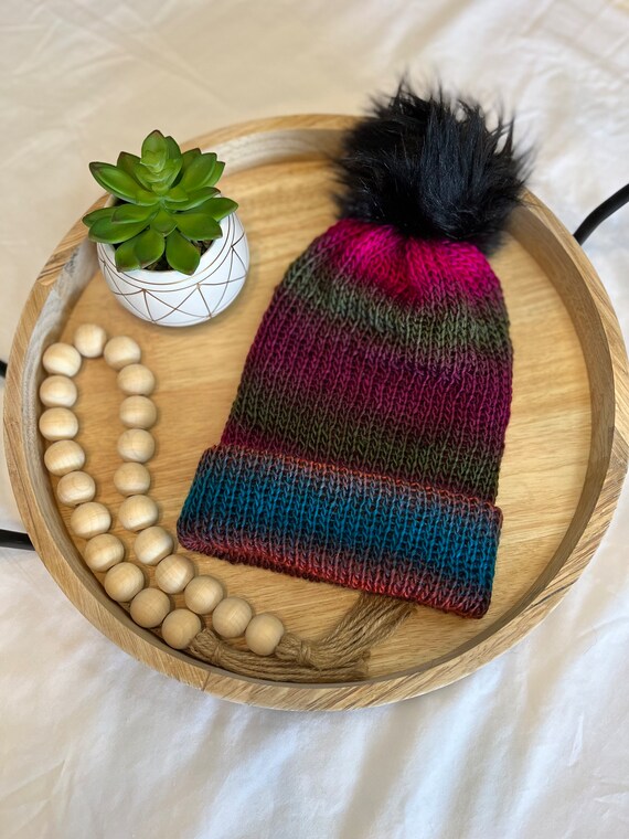 Handmade Knit Beanie With Faux Fur Pom Pom - Winter Hat - Etsy display picture 1