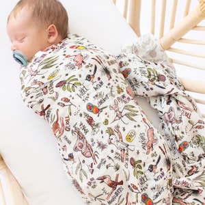 Bamboo Swaddle Wrap Aussie Animals Gender Neutral Unisex Baby Blanket Bamboo, Cotton Australian Australia Day Australiana image 1