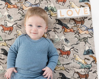 RTS Wild Horses Organic Cotton Handmade Mini Play Mat - Travel Mat - Gender Neutral - Padded - Posts Now - Baby Shower Gift - Unisex - Rug