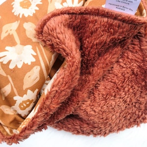 Organic Cotton Sherpa Baby Blanket: Sunset Daisy Print, Handmade