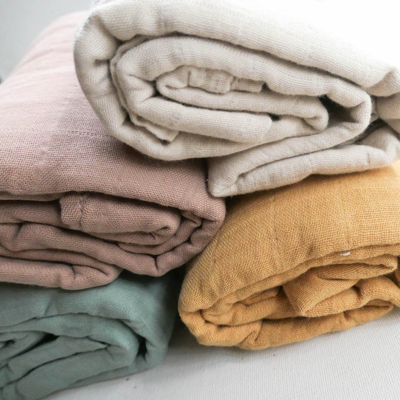 Organic Muslin Gauze Swaddle Blanket BONE Cotton Fringe Baby Gift Neutral Earthy Green Baby Shower FREE Shipping Aus image 5