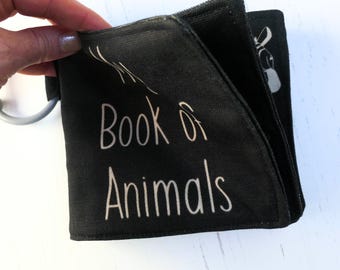 Libro para bebé de algodón orgánico de alto contraste: minilibro de animales hecho a mano
