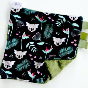 Minky Mini Lovey - Koala on Black - Handmade - Luxury Baby Blanket - Baby Gift - Gender Neutral - Boy - Soft - Blanket - Australian