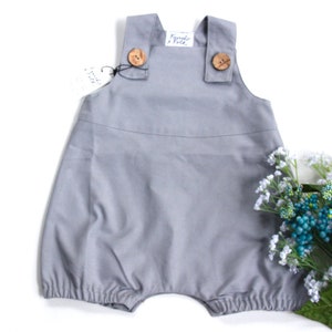 GOTS Organic Play Suit Grey Gray Romper Jump Suit Unisex Gender Neutral Summer Clothing Baby Gift Sizes 000 2yrs image 2