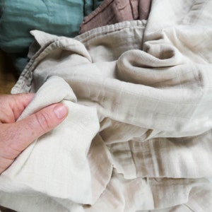 Organic Muslin Gauze Swaddle Blanket BONE Cotton Fringe Baby Gift Neutral Earthy Green Baby Shower FREE Shipping Aus image 4