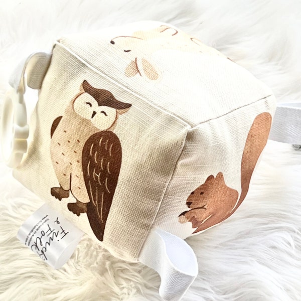 Organic Cotton Soft Block Rattle Toy - Watercolour WOODLAND Animals - Handmade - Gender Neutral - Baby Gift - Unisex - Baby Shower Gift