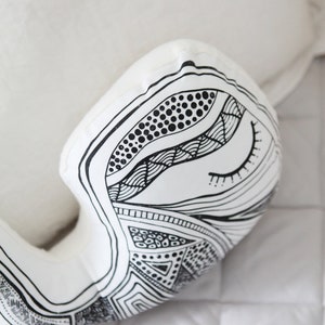 Whale Handmade Cushion Softie Toy Plush Animal Australian Sea Australia Indigenous Hand Drawn Unique Monochrome Black White image 4