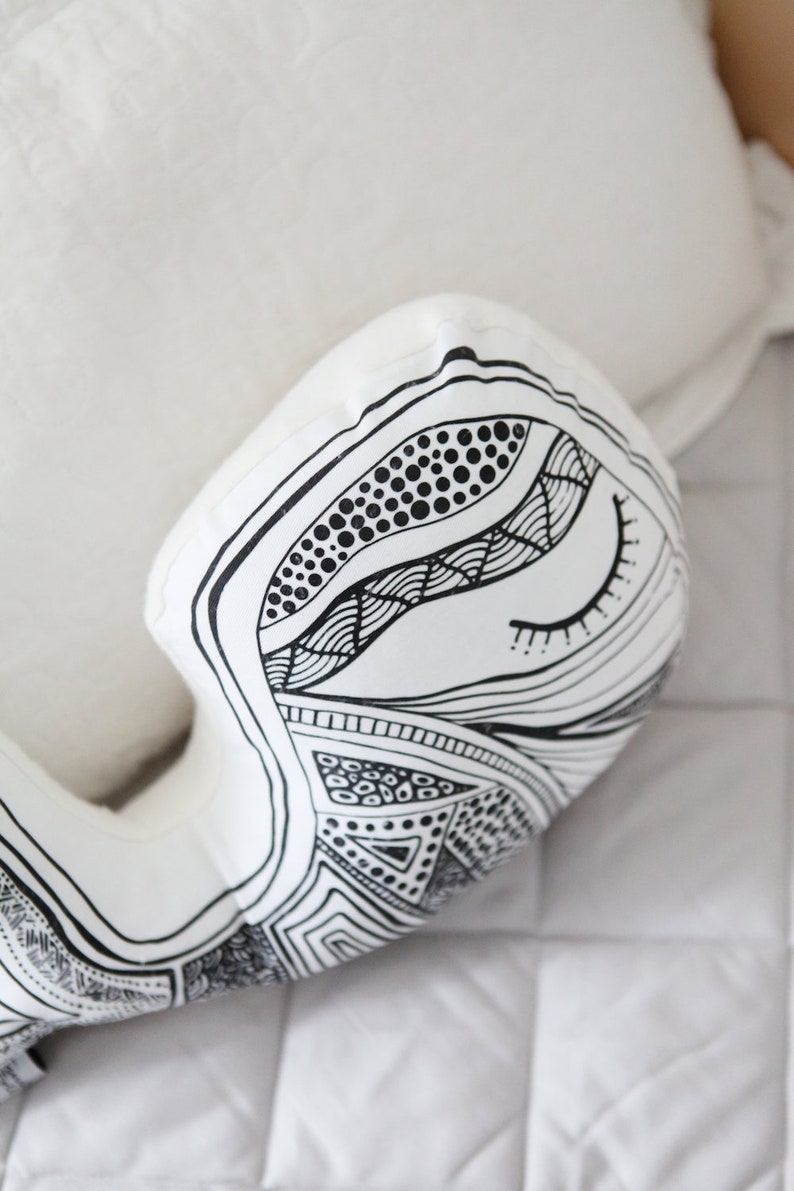 Whale Handmade Cushion Softie Toy Plush Animal Australian Sea Australia Indigenous Hand Drawn Unique Monochrome Black White image 4