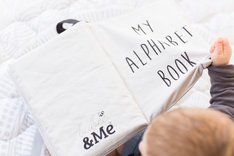 Organic Alphabet Quiet Book Fabric Soft Baby Book Crinkle Page Learn ABC's Gender Neutral Hand Drawn GOTS Baby Gift Unisex image 6