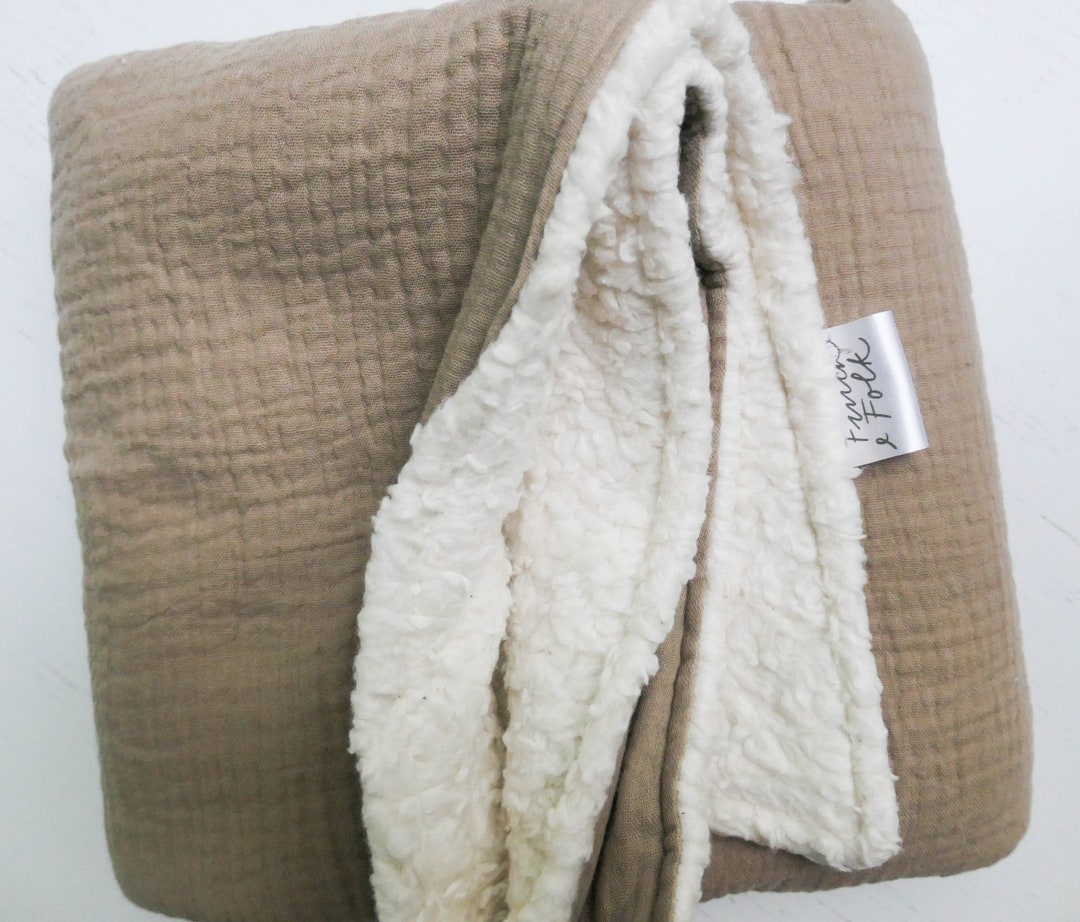 GOTS Organic Cotton Sherpa Blanket Natural Baby Gift Neutral Baby Shower Nursery Decor Crib