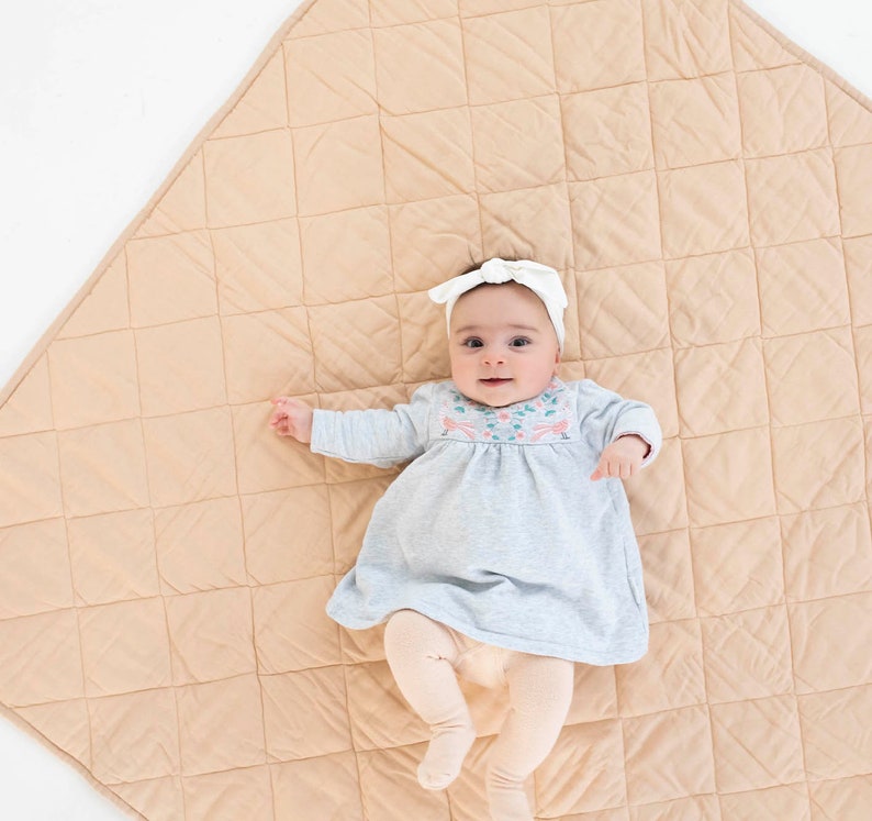 Waterproof Linen/Organic Cotton Play Mat ALMOND TEA Ready to Ship Tummy Time Mat Nursery Rug Baby Gift Gender Neutral Unisex image 2