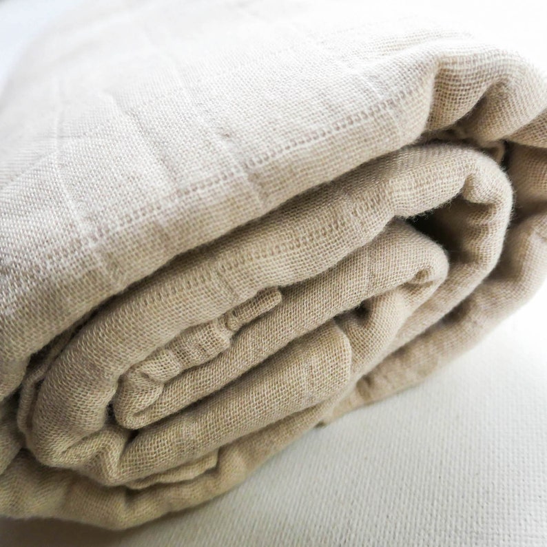 Organic Muslin Gauze Swaddle Blanket BONE Cotton Fringe Baby Gift Neutral Earthy Green Baby Shower FREE Shipping Aus image 2